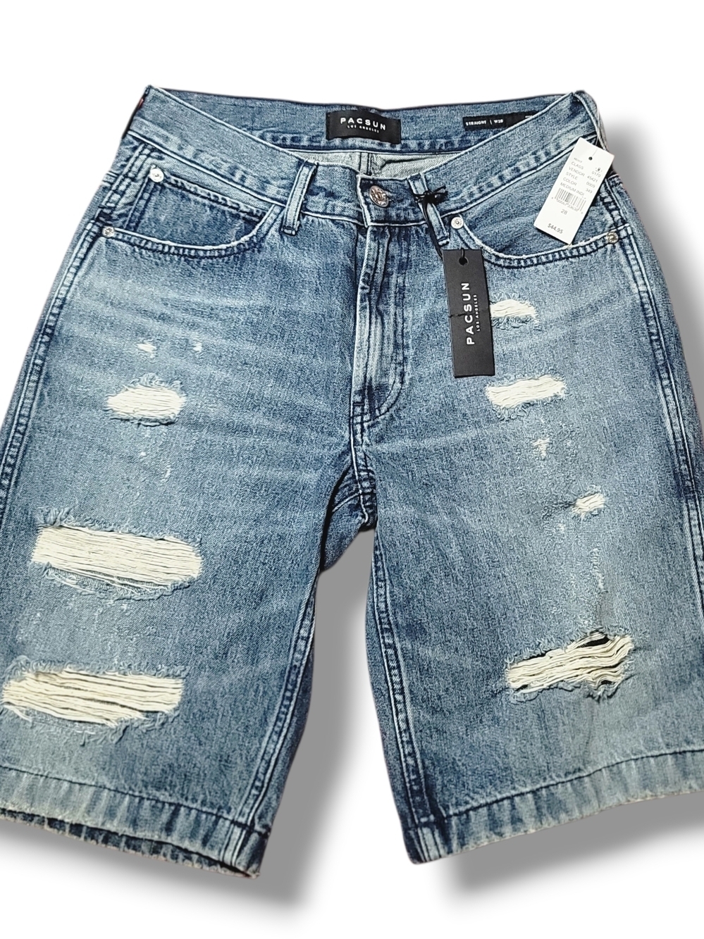 PacSun - Waist Men's Distressed Light Blue Denim Shorts - Picture 3 of 8